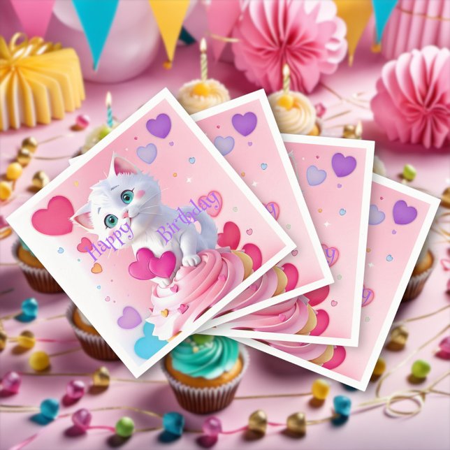 Serviette En Papier Jolie Fille Fun Tasse de Naissance de Chat Cupcake (Créateur téléchargé)