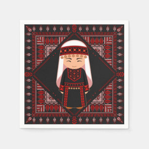 Serviette En Papier jolie fille palestinienne Broderie rouge tatreez