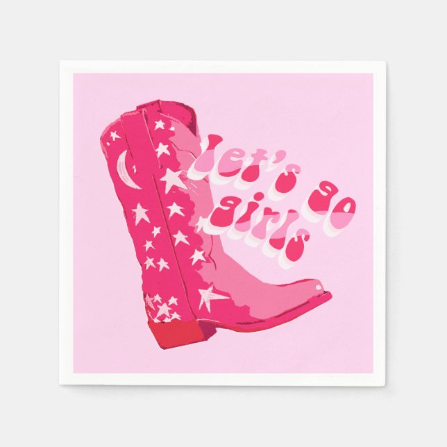 Serviette En Papier Jolie fille rose rouge Disco Cowgirl Boot (Devant)