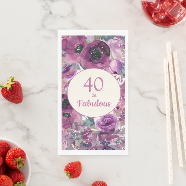 Serviette En Papier Jolie Fleur Aquarelle Violette 40 Fabuleuse  (En situation)