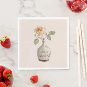 Serviette En Papier Jolie Fleur de Rose Pêche dans un Vase