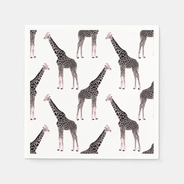 Serviette En Papier Jolie Giraffe noire blanche rose (Devant)