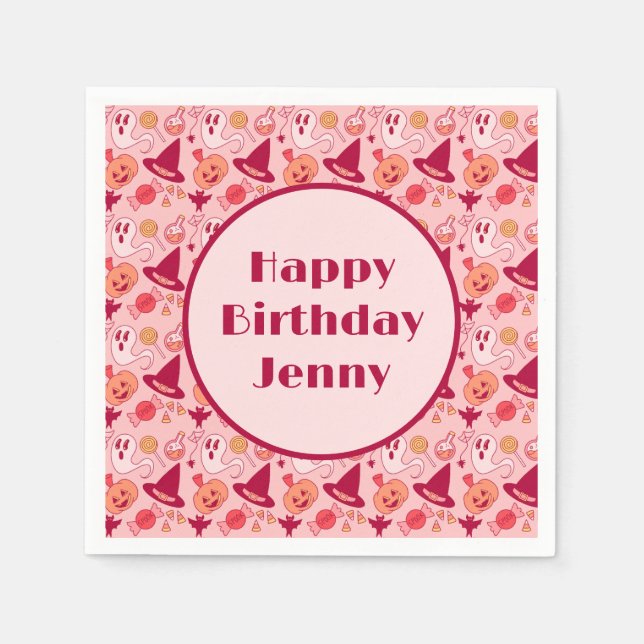 Serviette En Papier Jolie Halloween Anniversaire Ajouter Nom de la fil (Devant)