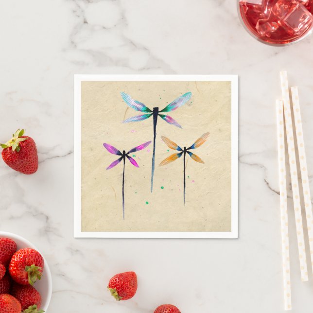 Serviette En Papier Jolie libellule aquarelle rustique (En situation)