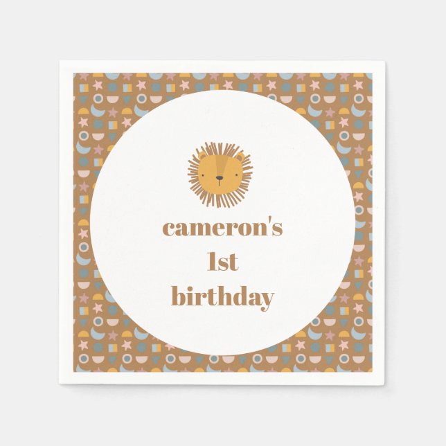 Serviette En Papier Jolie Lion Bébé Enfants Animal Personnalisé Annive (Devant)
