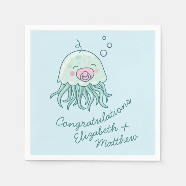 Serviette En Papier Jolie méduse Baby shower Kawaii Rose Girl (Devant)