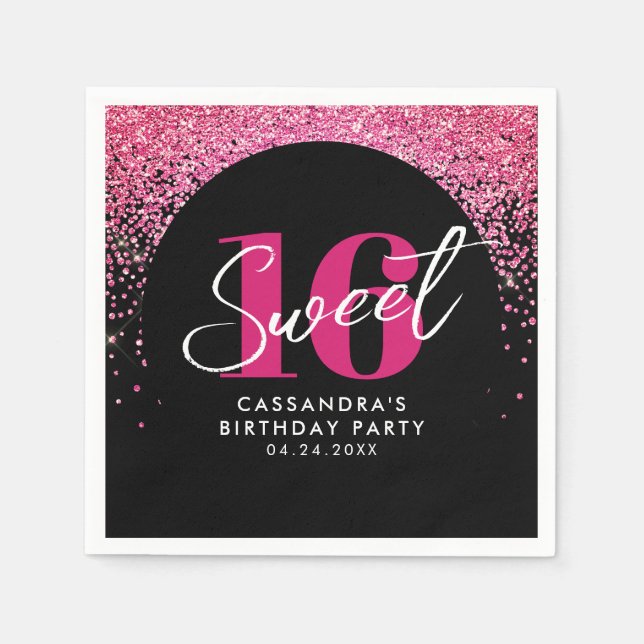Serviette En Papier Jolie Parties scintillant rose Sweet sixteen fête  (Devant)