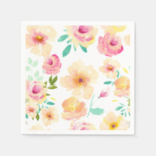 Serviette En Papier Jolie Peach rose jaune Aquarelle Florale
