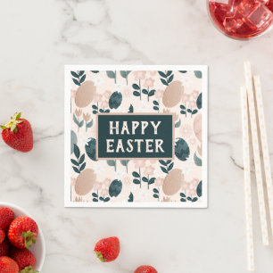 Serviette En Papier Jolie Pêche Boho Vert Botanique Oeuf de Pâques