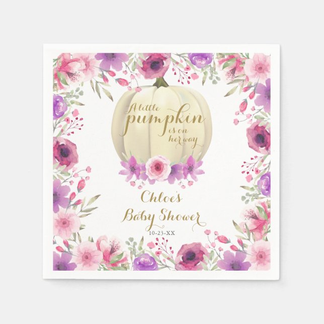 Serviette En Papier Jolie petite fête de bébé florale à la citrouille (Devant)