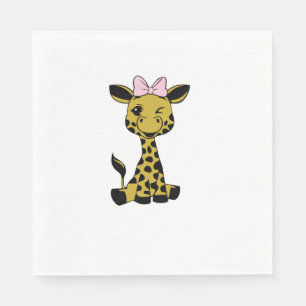 Serviette En Papier jolie petite girafe avec arc rose