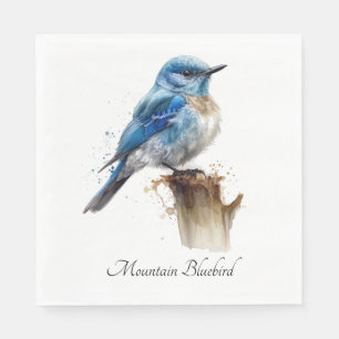 Serviette En Papier Jolie petite merlebleu des montagnes aquarelle, pe