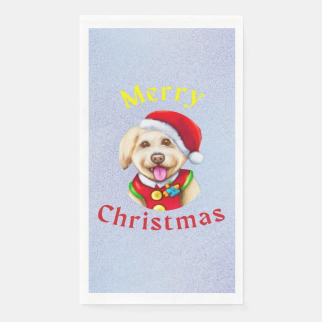Serviette En Papier Jolie petite Père Noël Pup de Noël heureux (Devant)