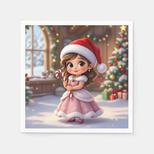 Serviette En Papier Jolie petite princesse avec un chapeau de Noël