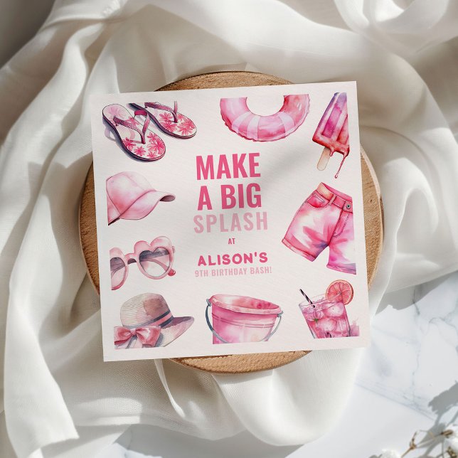 Serviette En Papier Jolie Piscine Rose Fête Été Filles Anniversaire (Créateur téléchargé)