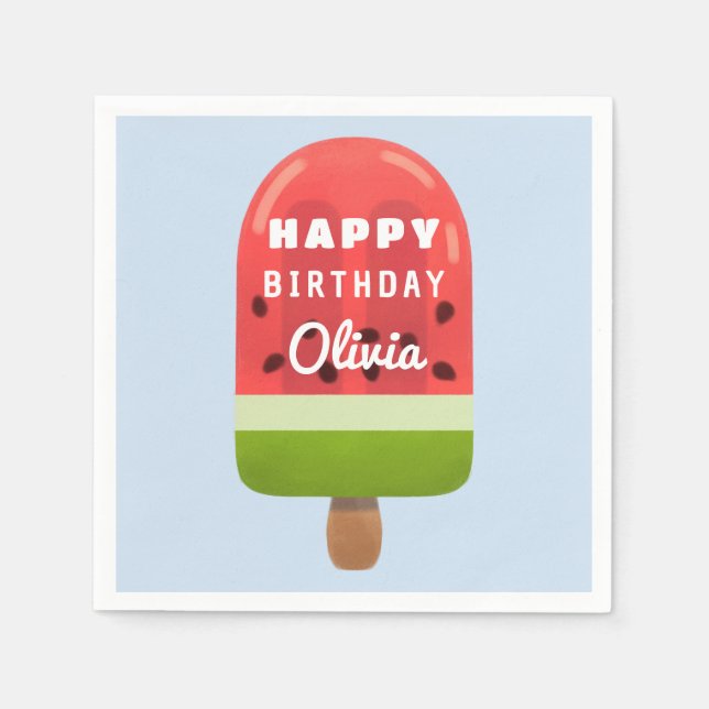 Serviette En Papier Jolie Popsicle Pastèque Joyeux Anniversaire (Devant)