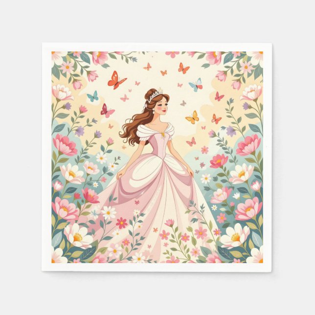 Serviette En Papier Jolie princesse avec papillons (Devant)