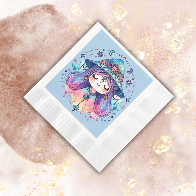 Serviette En Papier Jolie reine bohème avec Arrière - plan bleu | (Créateur téléchargé)