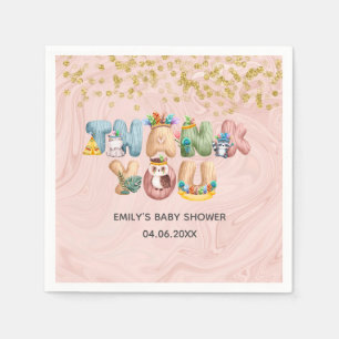 Serviette En Papier Jolie Remerciement Animaux Fête de Naissance Marbr