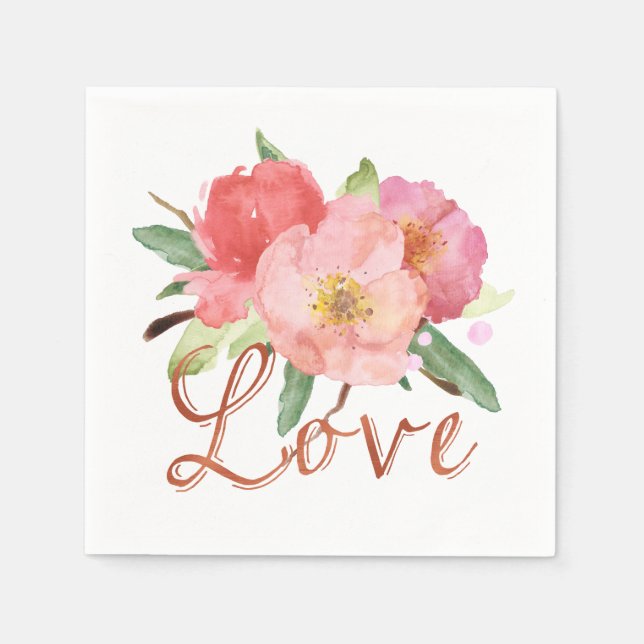 Serviette En Papier Jolie rose Fleurs de Jardin Aquarelle Aimer (Devant)