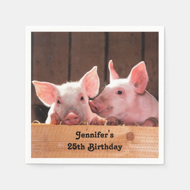 Serviette En Papier Jolie rose Piglets photo animal Anniversaire (Devant)