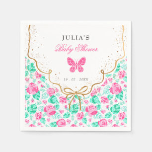 Serviette En Papier Jolie rose rose florale ruban doré Baby shower