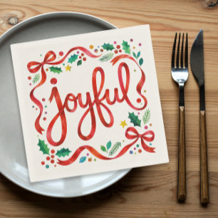 Serviette En Papier Jolie Ruban Rouge de Noël Coloré et Joyeux