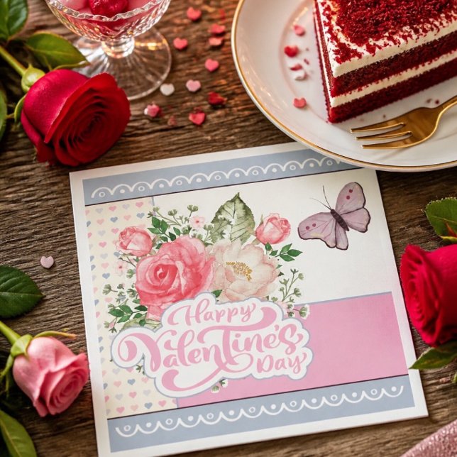 Serviette En Papier Jolie Saint-Valentin Fleurie & Papillon (Créateur téléchargé)
