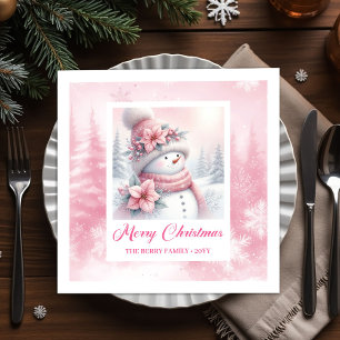 Serviette En Papier Jolie scène de Noël avec bonhomme de neige rose po
