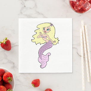 Serviette En Papier Jolie sirène blonde avec queue violette