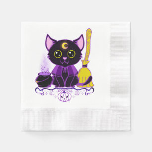 Serviette En Papier Jolie sorcière de chat noir d'Halloween