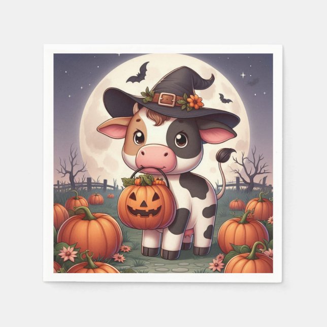 Serviette En Papier Jolie sorcière d'Halloween vache (Devant)