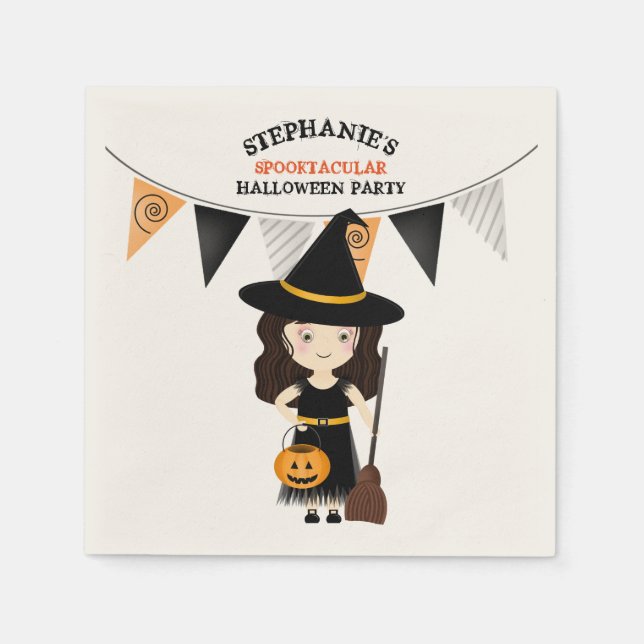 Serviette En Papier Jolie sorcière fête d'Halloween (Devant)
