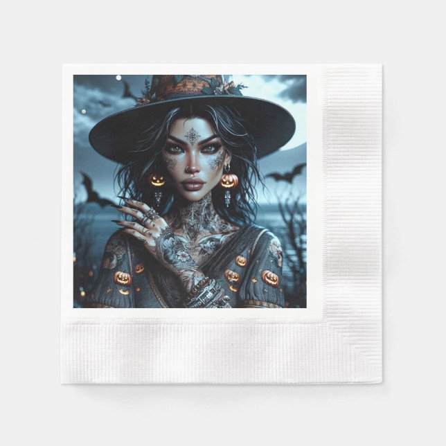 Serviette En Papier Jolie sorcière gothique avec fête d'Halloween de t (Devant)