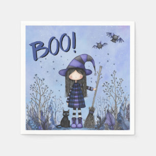 Serviette En Papier Jolie sorcière violette enfants Halloween