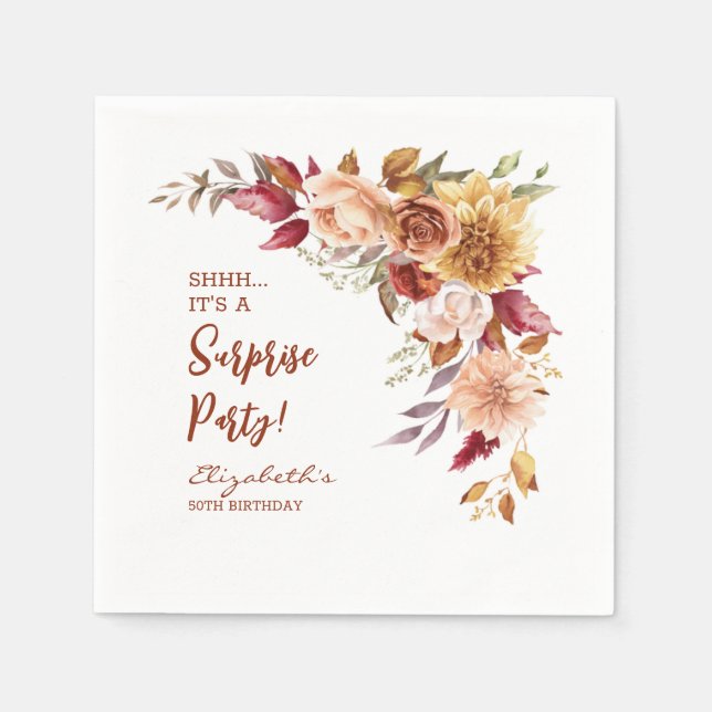 Serviette En Papier Jolie Terracotta Automne Floral Surprise Anniversa (Devant)