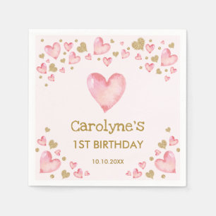 Serviette En Papier Jolie Valentines d'or rose doux Anniversaire