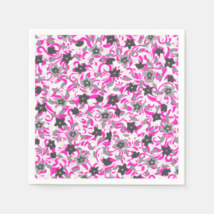 Serviette En Papier Jolies fleurs abstraites roses grises blanches
