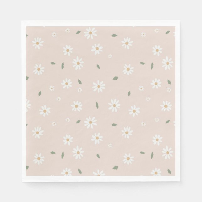Serviette En Papier Jolies Fleurs de Marguerites & Feuillage (Devant)