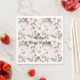 Serviette En Papier Jolies Fleurs Rose Pâle et Blanches pour Mariage
