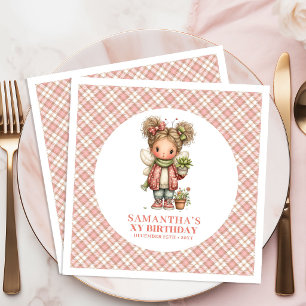 Serviette En Papier Jolies Fleurs Rouges Fée 5ème Fête d'anniversaire