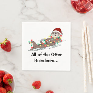 Serviette En Papier Jolies lumières de Noël drôles de loutres de renne