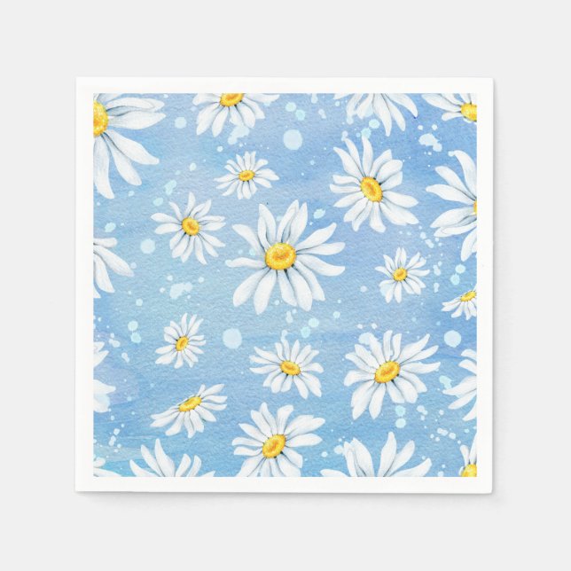 Serviette En Papier Jolies marguerites blanches sur bleu (Devant)