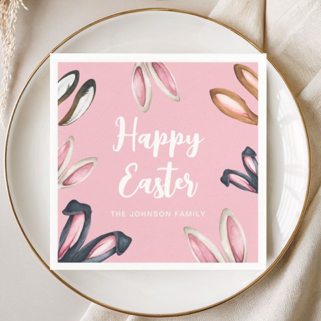 Serviette En Papier Jolies Oreilles de Lapin Joyeuses Pâques (Cute Bunny Ears Happy Easter Napkins)