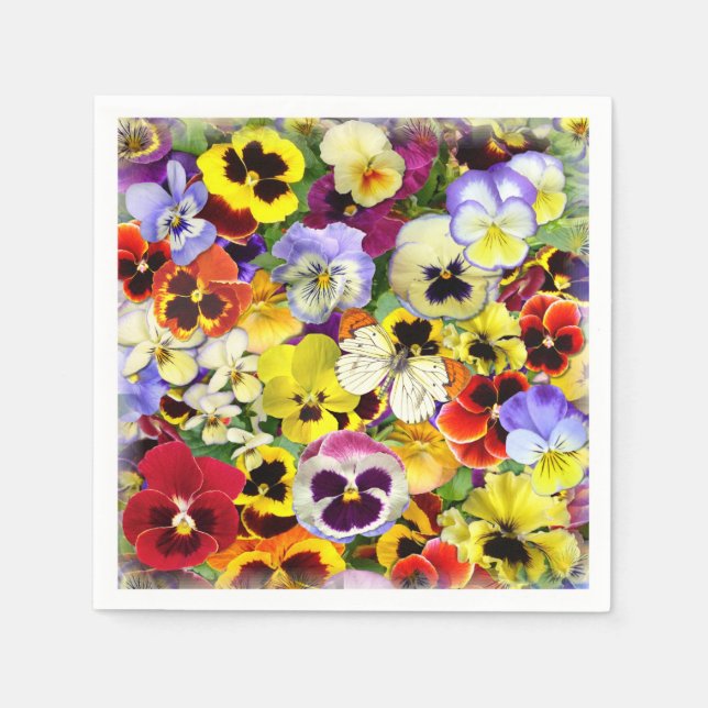Serviette En Papier Jolies Pansies avec Papillon Napkin (Devant)
