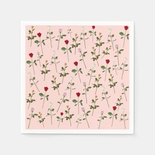 Serviette En Papier Jolies Roses Fleurs Roses Fête de Mariage (Devant)