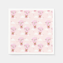 Jolies serviettes anniversaire rose ballon Teddy o