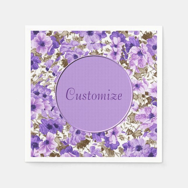 Serviette En Papier Jolies serviettes florales violettes et blanches (Devant)