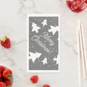 Serviette En Papier Jolies silhouettes de sapins de Noël gris et blanc