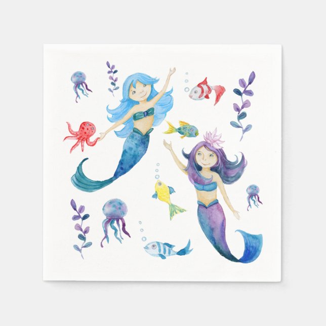 Serviette En Papier    Jolies Sirènes Sous la Mer (Devant)